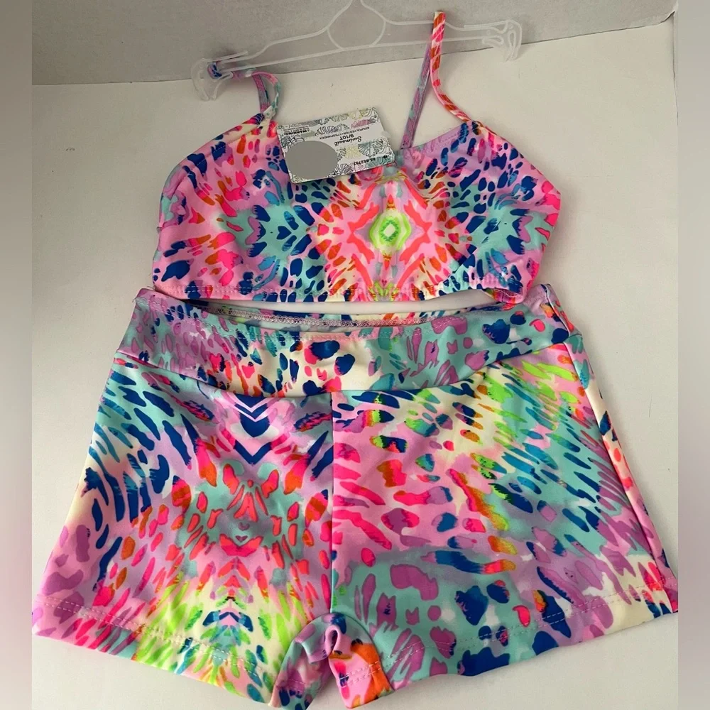 NEWMomentumBrands Girl 9/10 2-pc Swim Suit Watercolor Splash Print ElasticWaist